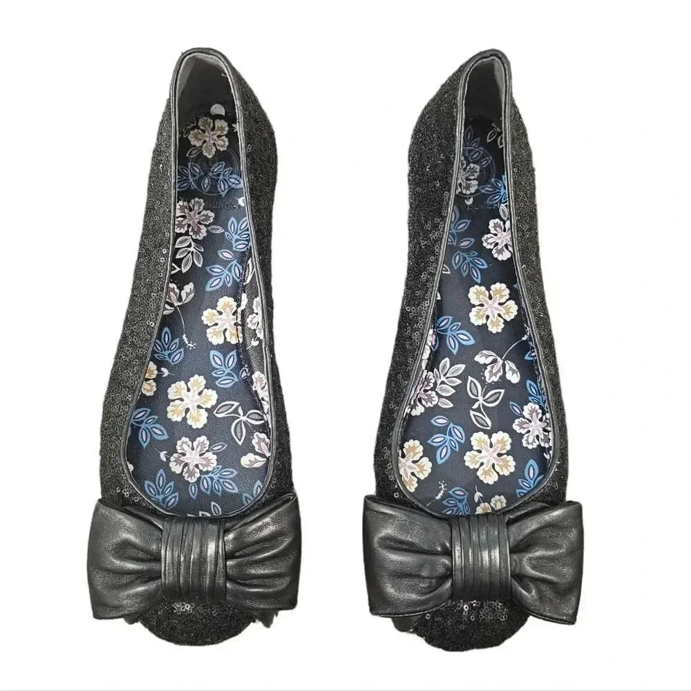 Tory Burch Sequin Divine Bow‎ Flat Ballerina Driver Size 7